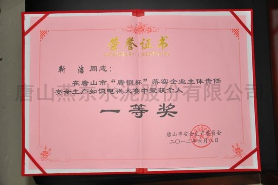 個人獲獎證書